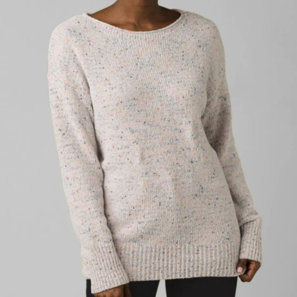 Prana Womens Size S Cypris Chenille Sweater Cream Marled Multicolored Speckles